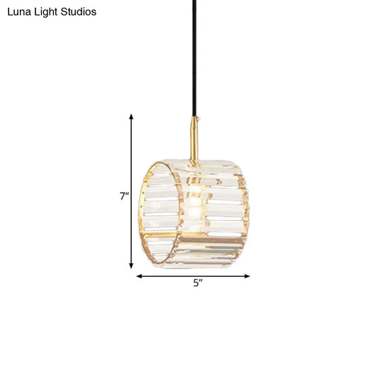 Mini Brass Wristband Pendulum Light With Crystal Prism - Single Dining Table Hanging Lamp Kit