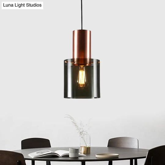 Modern Mini Copper Pendant Light With Smoke Grey Glass - 1 Bulb Hanging Fixture