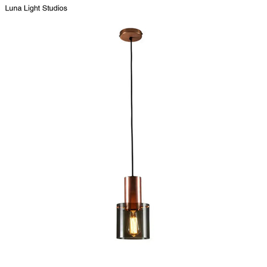 Mini Copper Grenade Pendant Light Fixture With Modern Smoke Grey Glass - Single Bulb