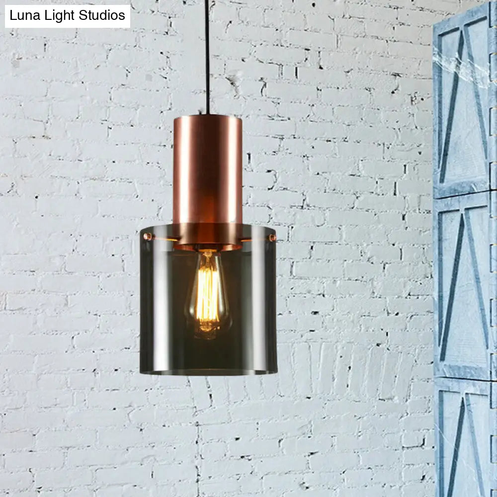 Modern Mini Copper Pendant Light With Smoke Grey Glass - 1 Bulb Hanging Fixture