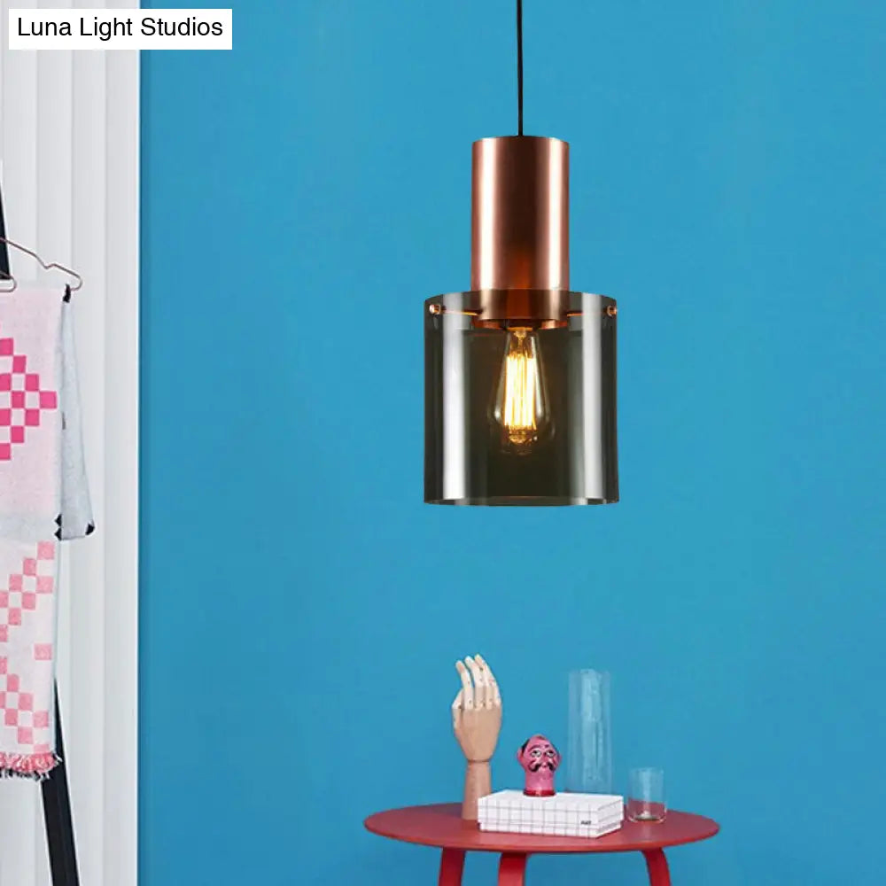 Modern Mini Copper Pendant Light With Smoke Grey Glass - 1 Bulb Hanging Fixture Gray