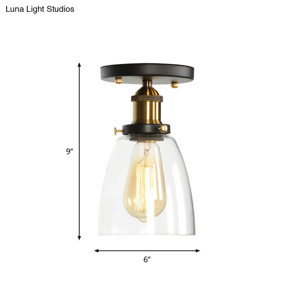 Mini Corridor Semi Flush Light Farmhouse Globe/Pear Ceiling Lamp – Clear Ribbed Glass Black &