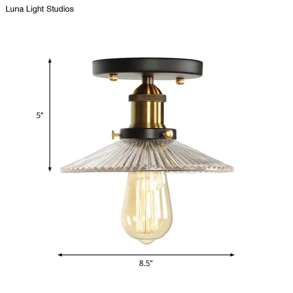 Mini Corridor Semi Flush Light Farmhouse Globe/Pear Ceiling Lamp – Clear Ribbed Glass Black &