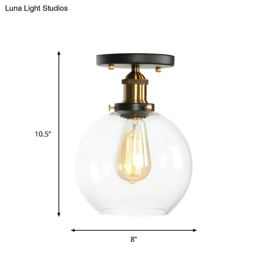 Mini Corridor Semi Flush Light Farmhouse Globe/Pear Ceiling Lamp – Clear Ribbed Glass Black &