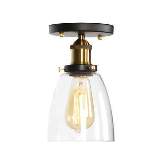 Mini Corridor Semi Flush Light Farmhouse Globe/Pear Ceiling Lamp – Clear Ribbed Glass Black &