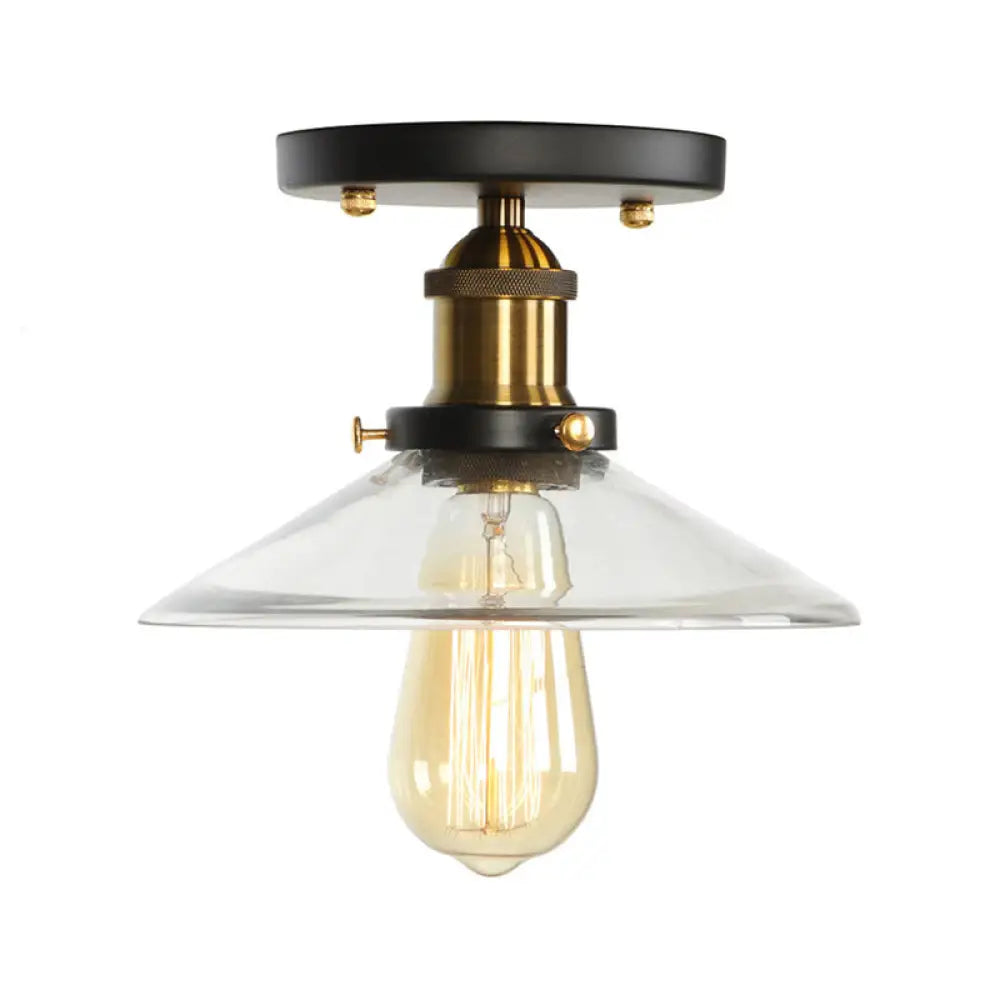 Mini Corridor Semi Flush Light Farmhouse Globe/Pear Ceiling Lamp – Clear Ribbed Glass Black &