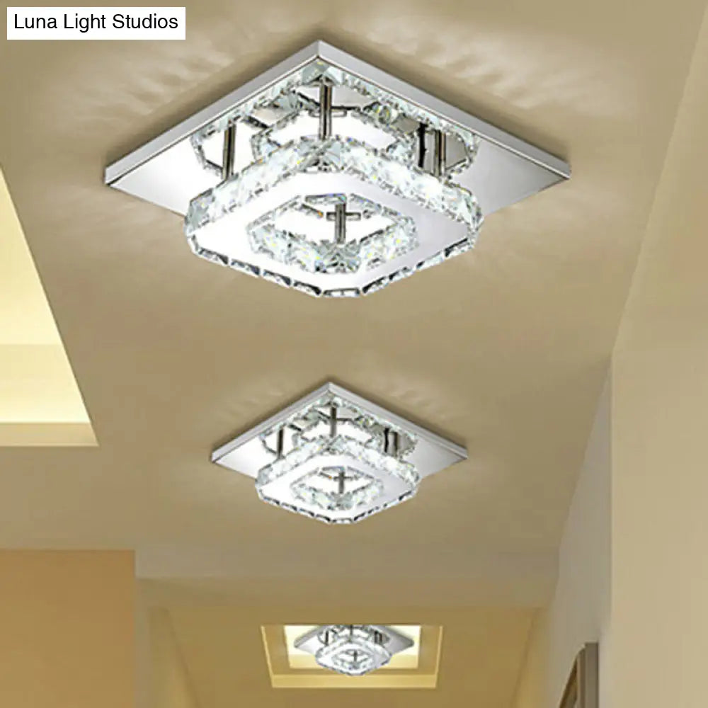 Mini Crystal-Encrusted Led Ceiling Light For Bedroom Silver / Square
