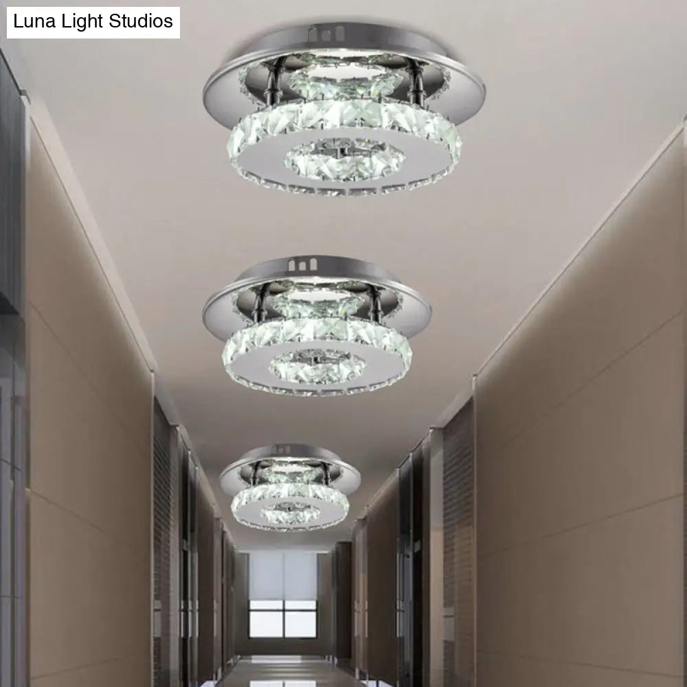 Mini Crystal-Encrusted Led Ceiling Light For Bedroom Silver / Round