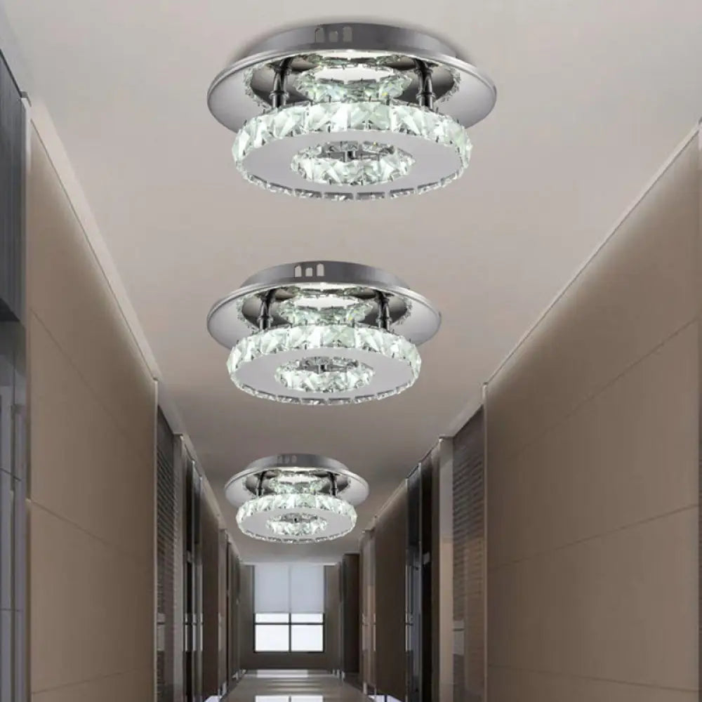 Mini Crystal - Encrusted Led Ceiling Light For Bedroom Silver / Round