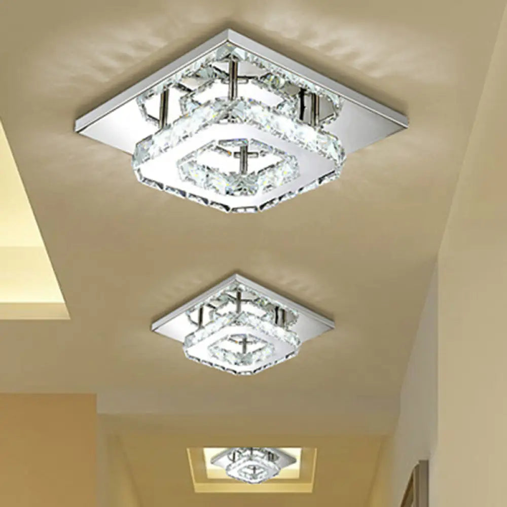 Mini Crystal - Encrusted Led Ceiling Light For Bedroom Silver / Square