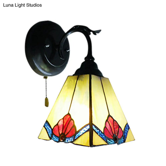 Mini Flower Wall Light - Stained Glass With Pyramid Shade Lodge Sconce