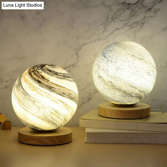 Mini Glass Planet Night Light With Wooden Base - Post-Modern Table Lamp