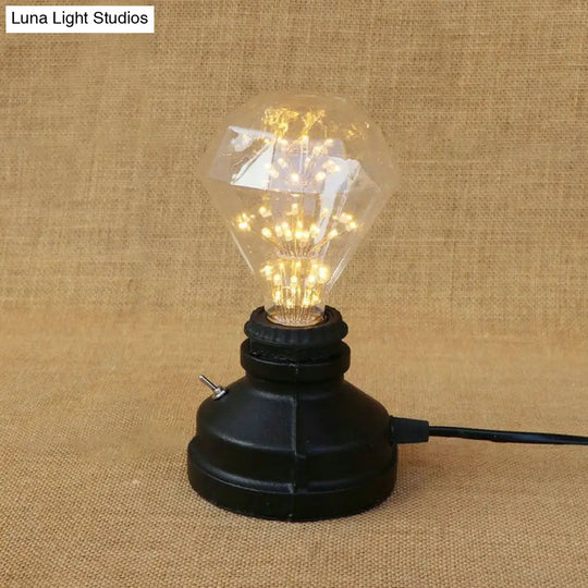 Mini Industrial Table Lamp - Black Metal Finish Bedroom Lighting With Plug In Cord