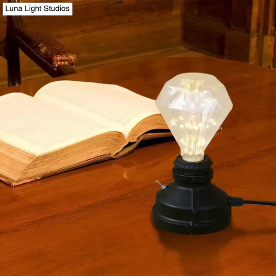 Mini Industrial Table Lamp - Black Metal Finish Bedroom Lighting With Plug In Cord