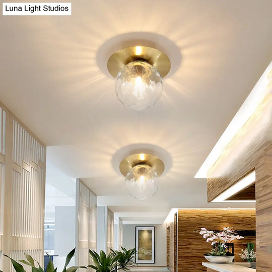 Mini Led Flush Light: Simple & Elegant Foyer Ceiling Mount With Clear Glass Shade In Gold