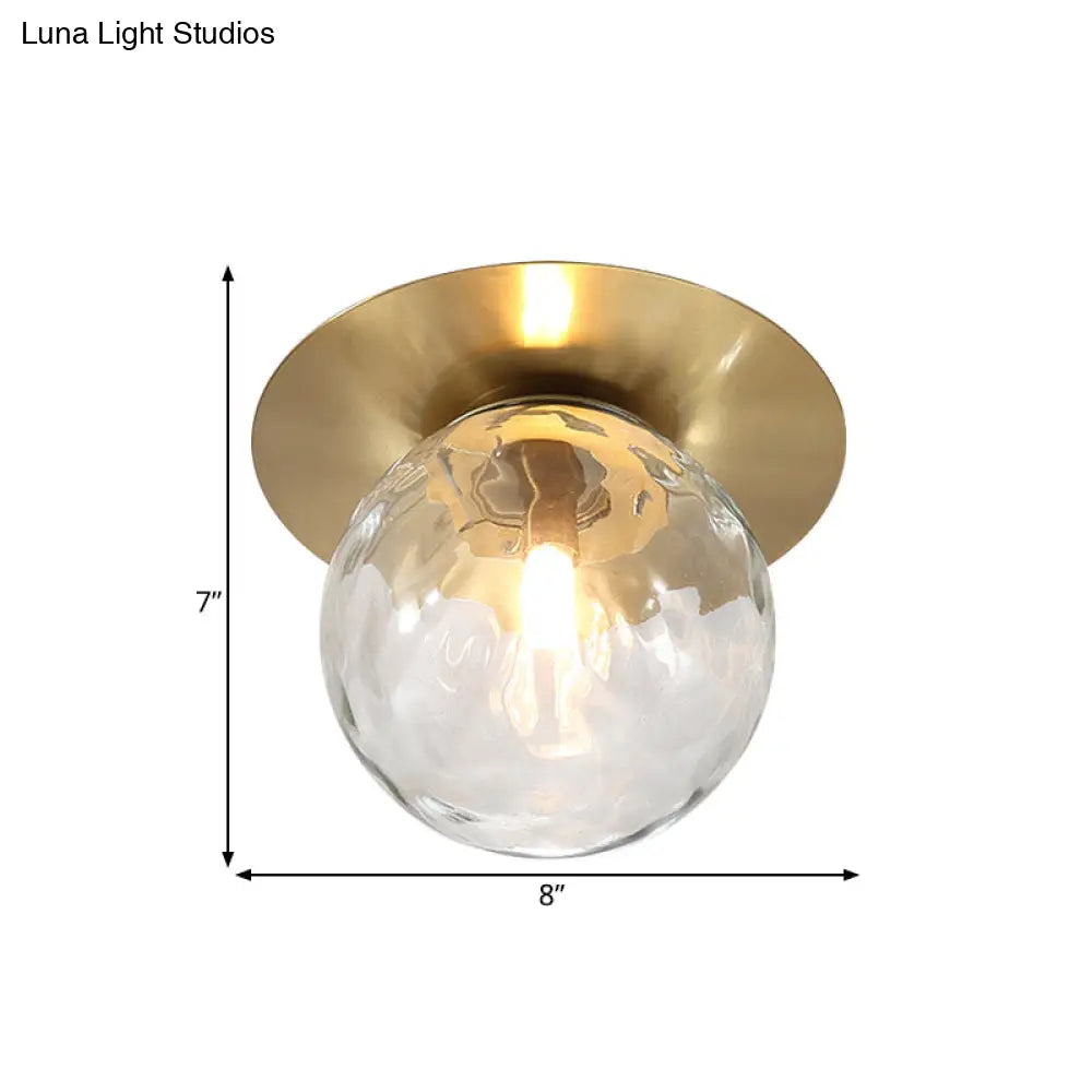 Mini Led Flush Light: Simple & Elegant Foyer Ceiling Mount With Clear Glass Shade In Gold