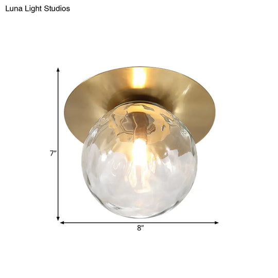 Mini Led Flush Light: Simple & Elegant Foyer Ceiling Mount With Clear Glass Shade In Gold