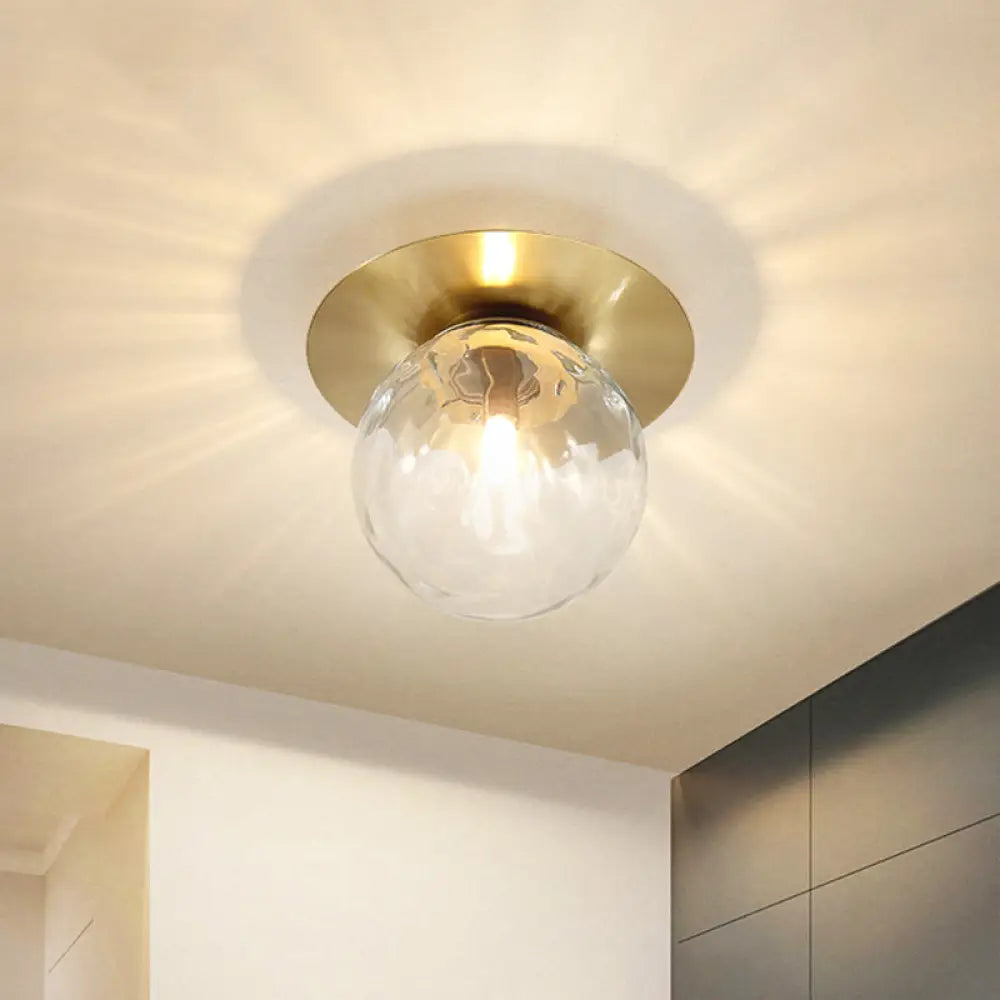 Mini Led Flush Light: Simple & Elegant Foyer Ceiling Mount With Clear Glass Shade In Gold