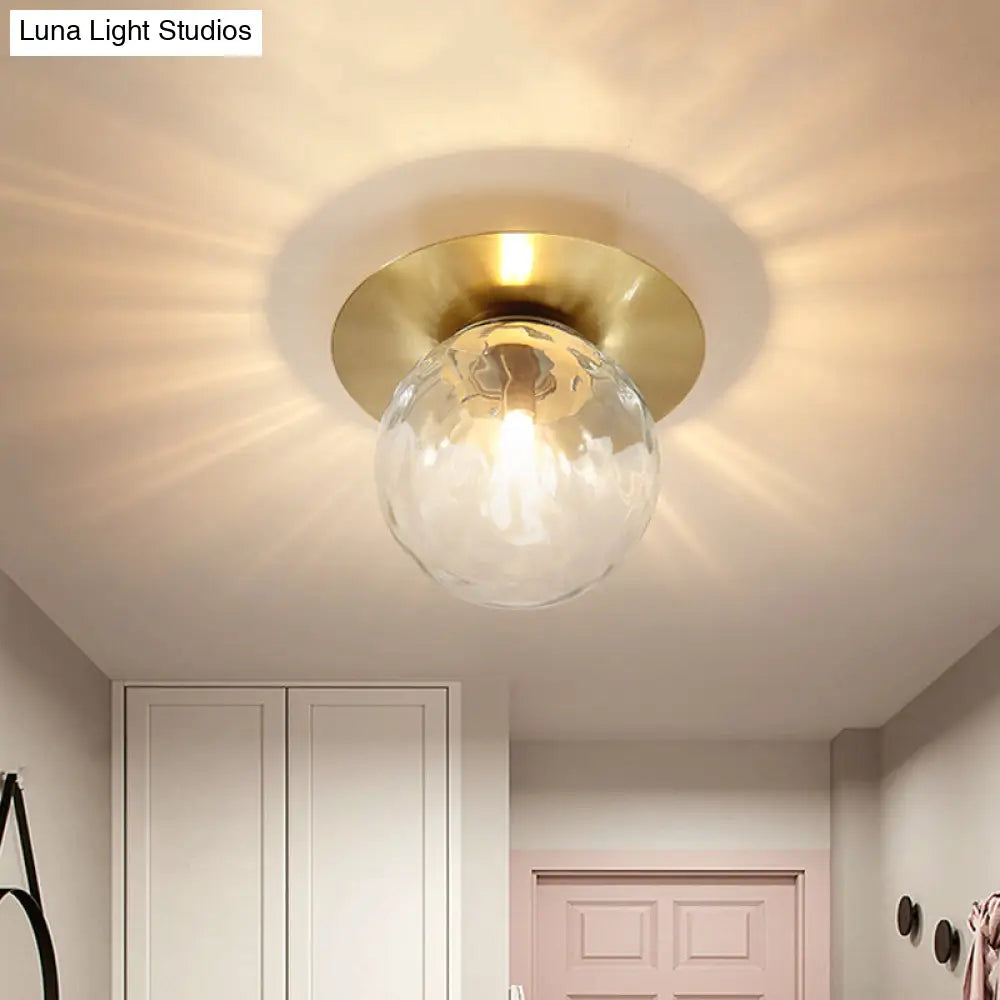 Mini Led Flush Light: Simple & Elegant Foyer Ceiling Mount With Clear Glass Shade In Gold