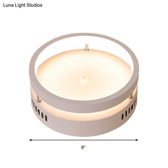 Mini Led Round Metal Flush Mount Lamp - Simple Style White Ceiling Lighting In Warm/White Light