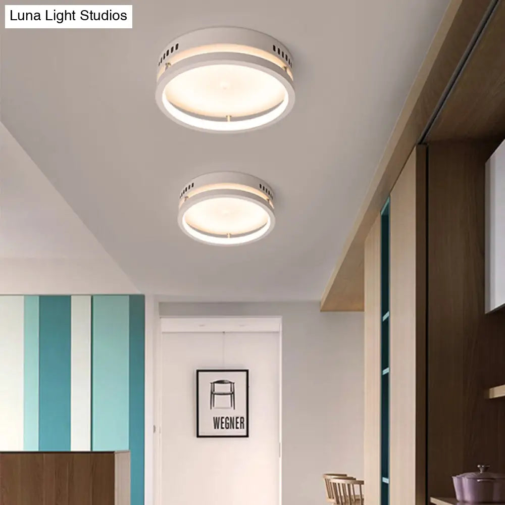 Mini Led Round Metal Flush Mount Lamp - Simple Style White Ceiling Lighting In Warm/White Light /