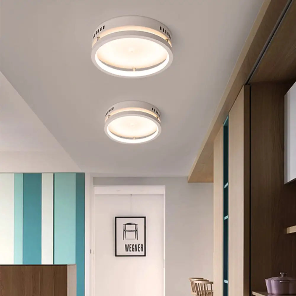 Mini Led Round Metal Flush Mount Lamp - Simple Style White Ceiling Lighting In Warm/White Light /