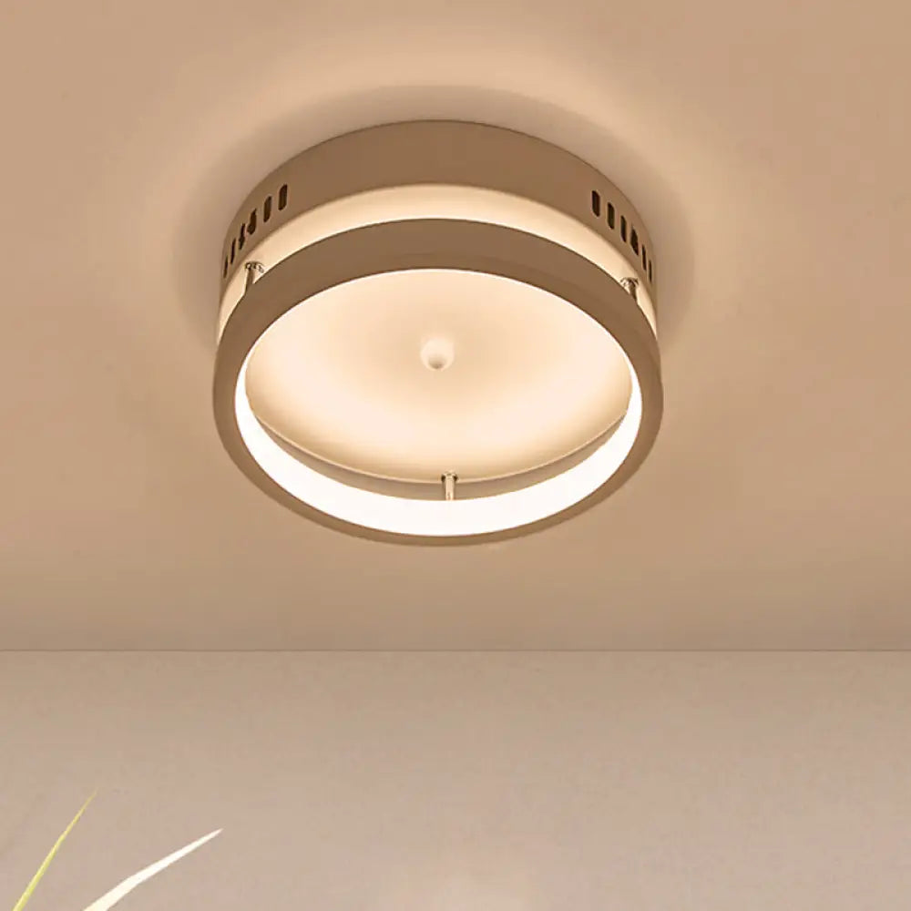 Mini Led Round Metal Flush Mount Lamp - Simple Style White Ceiling Lighting In Warm/White Light /