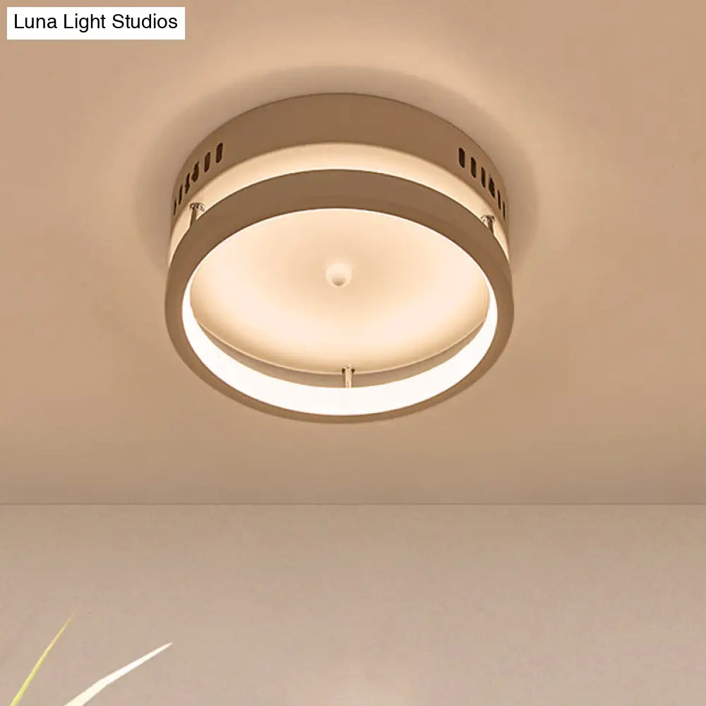 Mini Led Round Metal Flush Mount Lamp - Simple Style White Ceiling Lighting In Warm/White Light /