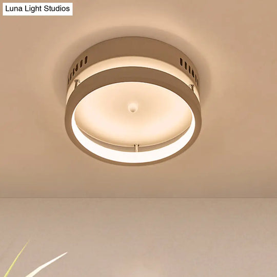 Mini Led Round Metal Flush Mount Lamp - Simple Style White Ceiling Lighting In Warm/White Light /