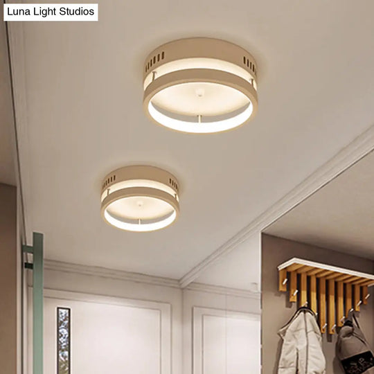 Mini Led Round Metal Flush Mount Lamp - Simple Style White Ceiling Lighting In Warm/White Light