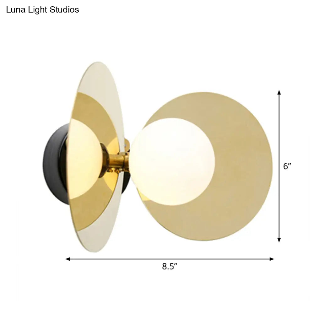 Mini Milk Glass Wall Light With Gold Postmodern Design And Reflective Shields