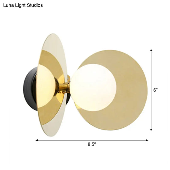 Mini Milk Glass Wall Light With Gold Postmodern Design And Reflective Shields