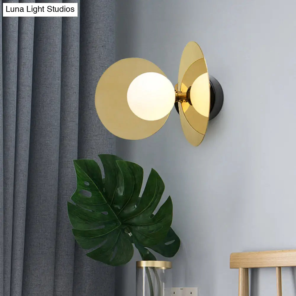 Mini Milk Glass Wall Light With Gold Postmodern Design And Reflective Shields