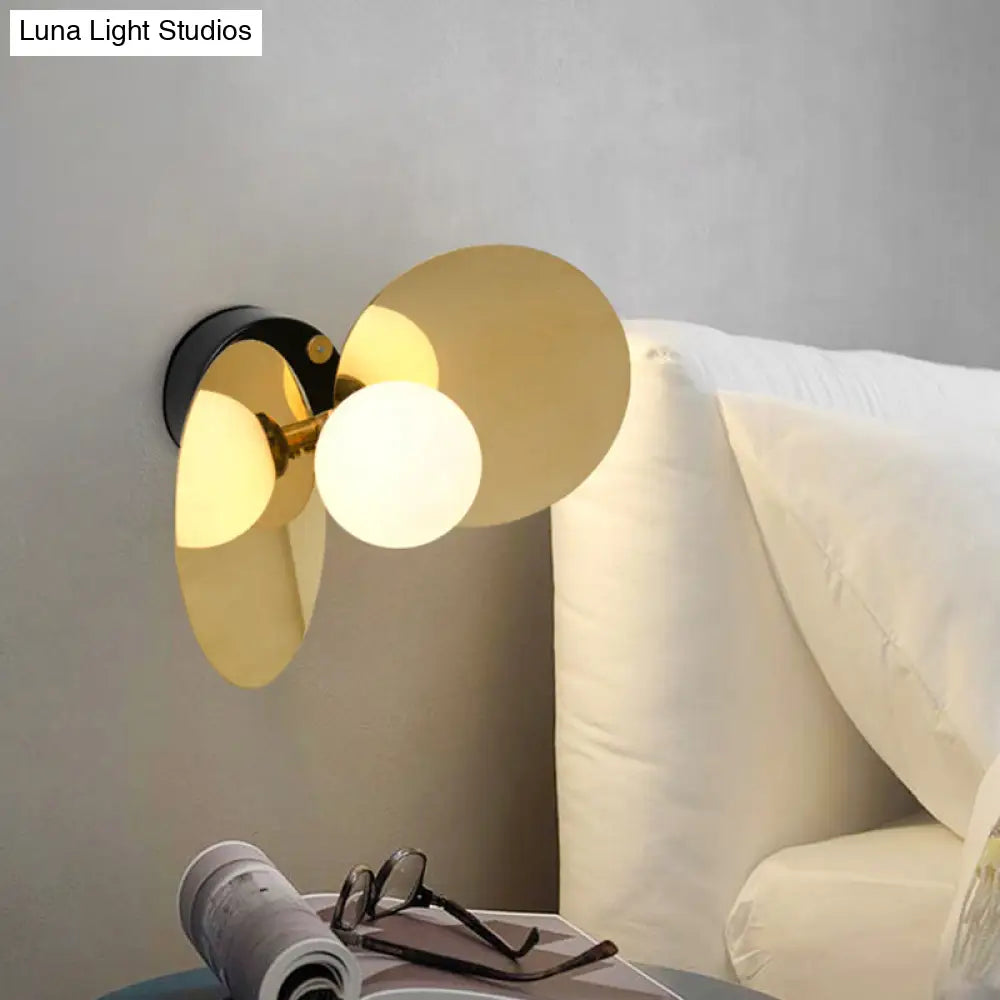 Mini Milk Glass Wall Light With Gold Postmodern Design And Reflective Shields