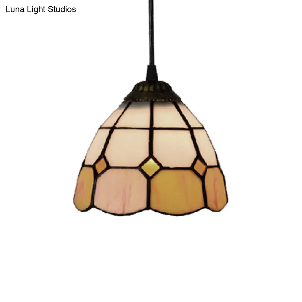 Mini Multicolored Stained Glass Dome Pendant Lamp - Tiffany Style