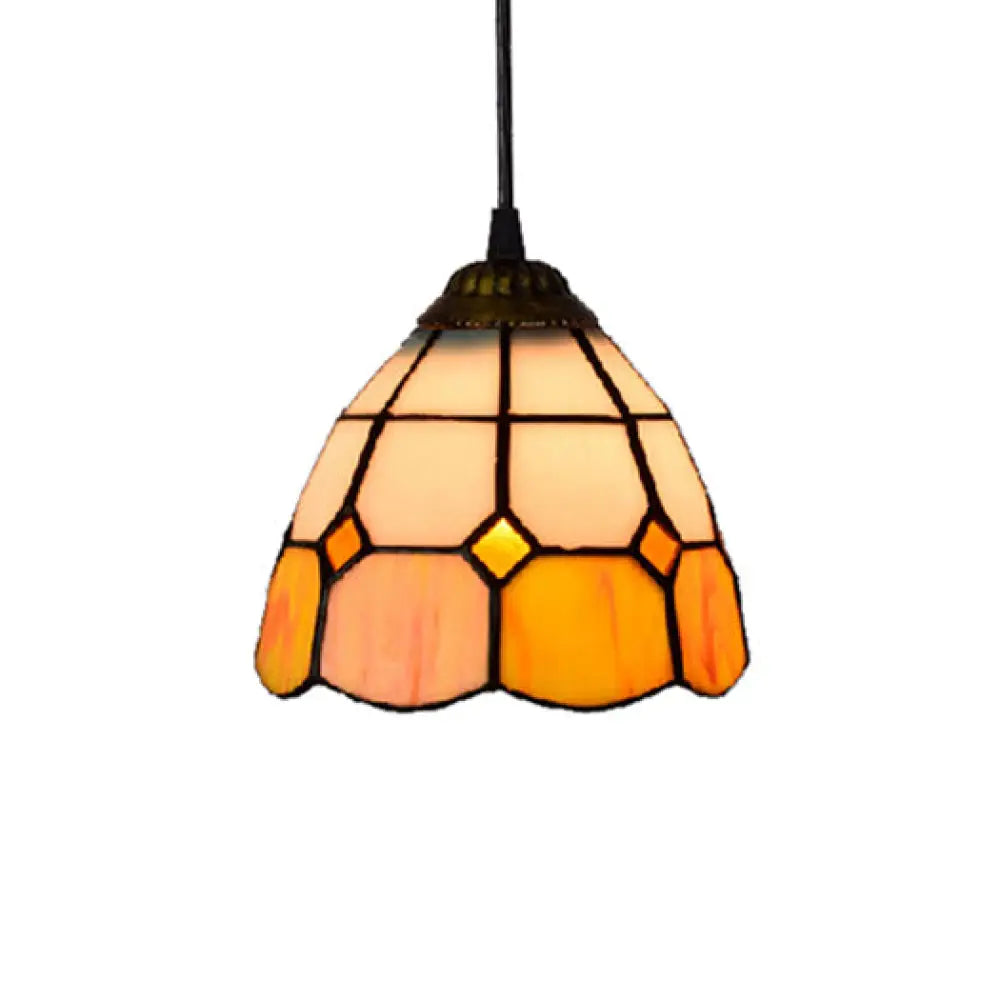 Mini Multicolored Stained Glass Dome Pendant Lamp - Tiffany Style Orange