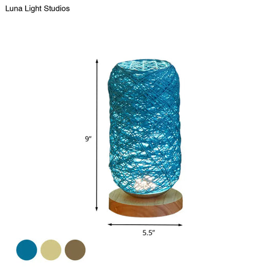 Mini Nightstand Lamp - Roped Oblong Design In Macaron Beige/Blue/Brown With Usb Charging Led Light