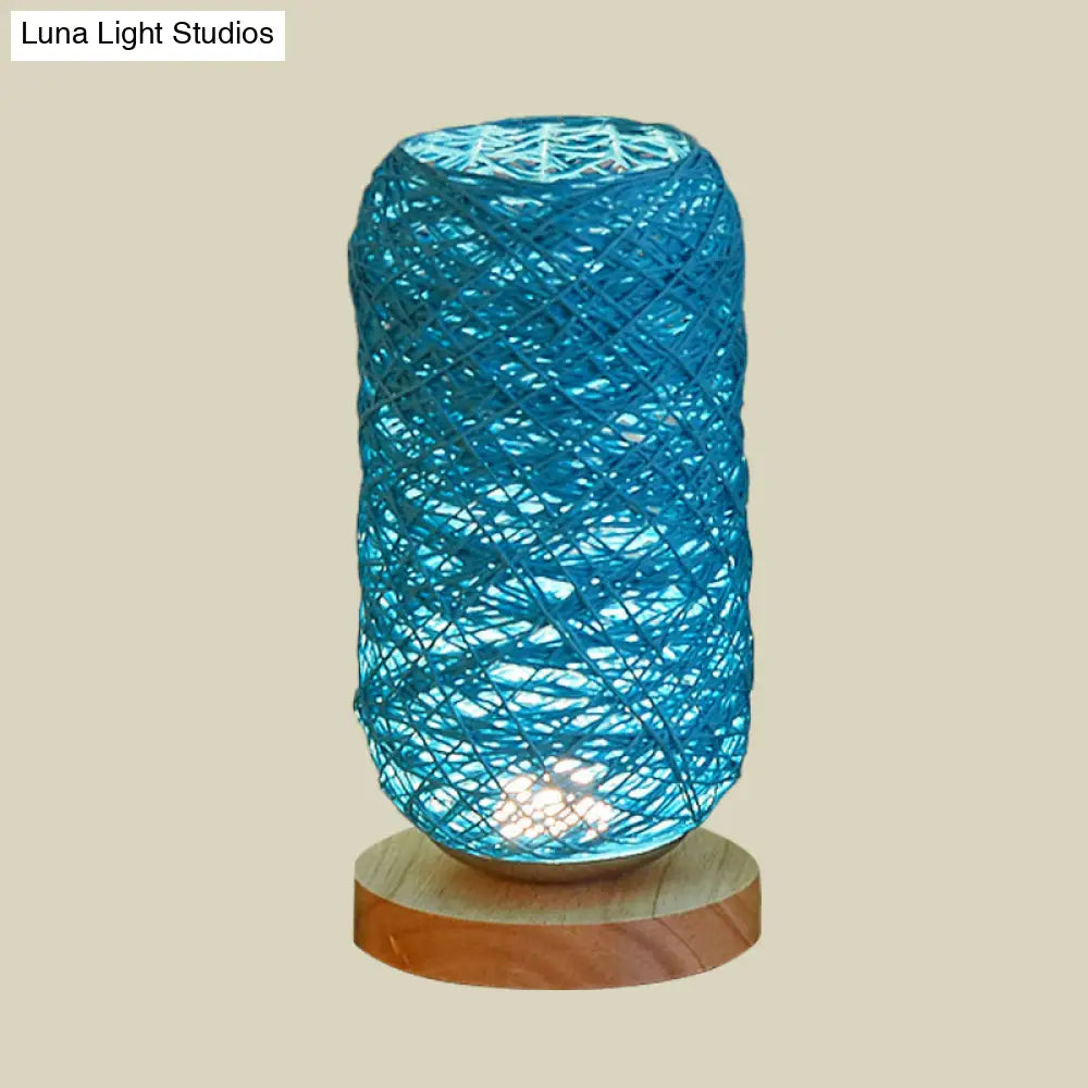 Mini Nightstand Lamp - Roped Oblong Design In Macaron Beige/Blue/Brown With Usb Charging Led Light