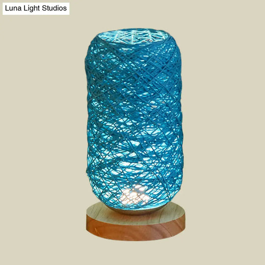 Mini Nightstand Lamp - Roped Oblong Design In Macaron Beige/Blue/Brown With Usb Charging Led Light