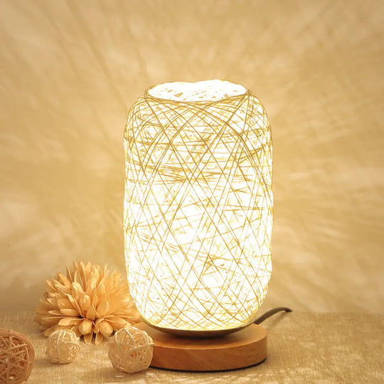 Mini Nightstand Lamp - Roped Oblong Design In Macaron Beige/Blue/Brown With Usb Charging Led Light