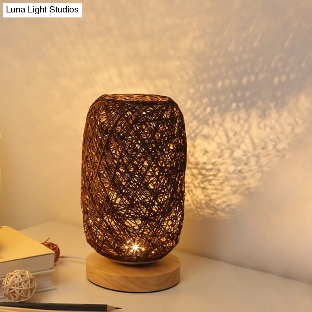 Mini Nightstand Lamp - Roped Oblong Design In Macaron Beige/Blue/Brown With Usb Charging Led Light