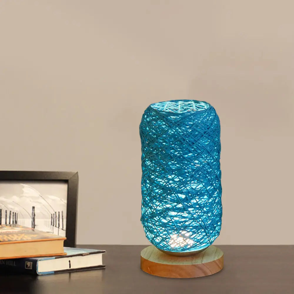 Mini Nightstand Lamp - Roped Oblong Design In Macaron Beige/Blue/Brown With Usb Charging Led Light