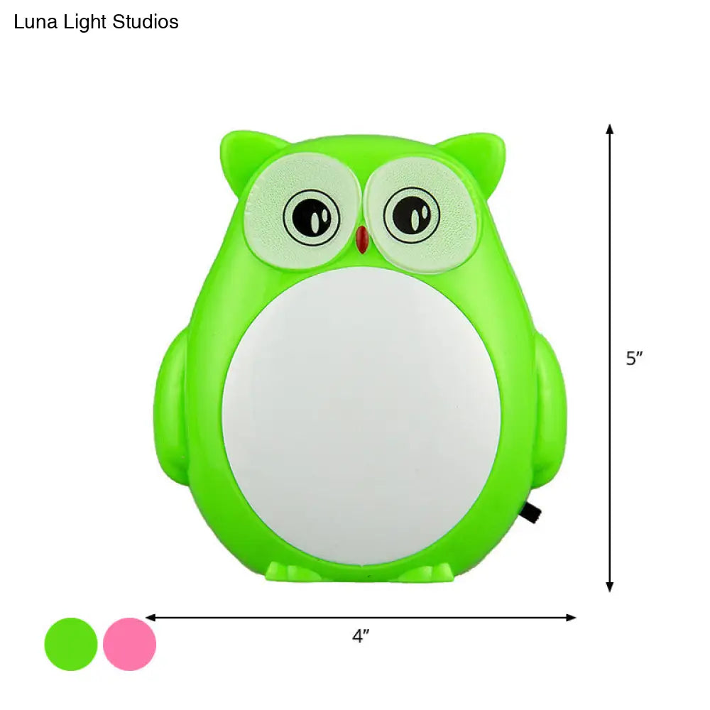 Mini Owl Night Light For Kids Room - Cartoon Plug-In Led Wall Lighting In Red/Green