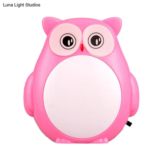 Mini Owl Night Light For Kids Room - Cartoon Plug-In Led Wall Lighting In Red/Green