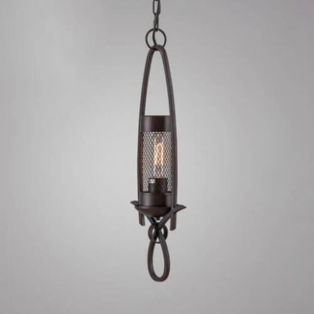 Mini Rust/Black Nautical Mesh Pendant Light For Restaurants - One-Light Metal Hanging Lighting