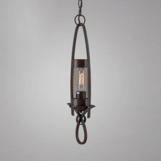 Mini Rust/Black Nautical Mesh Pendant Light For Restaurants - One-Light Metal Hanging Lighting