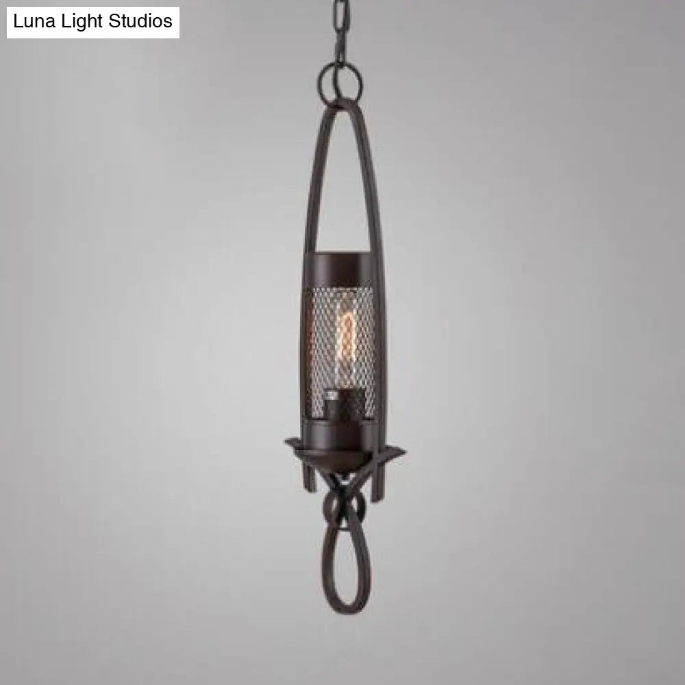 Nautical Mini Hanging Light - Rust/Black Mesh Metal Fixture For Restaurants Rust
