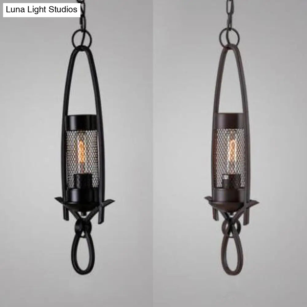 Nautical Mini Hanging Light - Rust/Black Mesh Metal Fixture For Restaurants