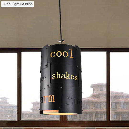 Mini Spliced Column Beer Bar Hanging Lamp - Artistic Metallic Single Black Ceiling Pendant With