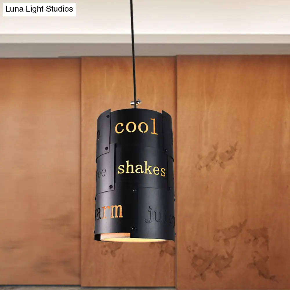 Mini Spliced Column Beer Bar Hanging Lamp - Artistic Metallic Single Black Ceiling Pendant With